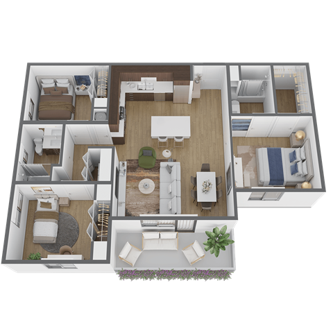 3 bed 2 bath floor plan at The Max on Jefferson Apartments, California, 92562